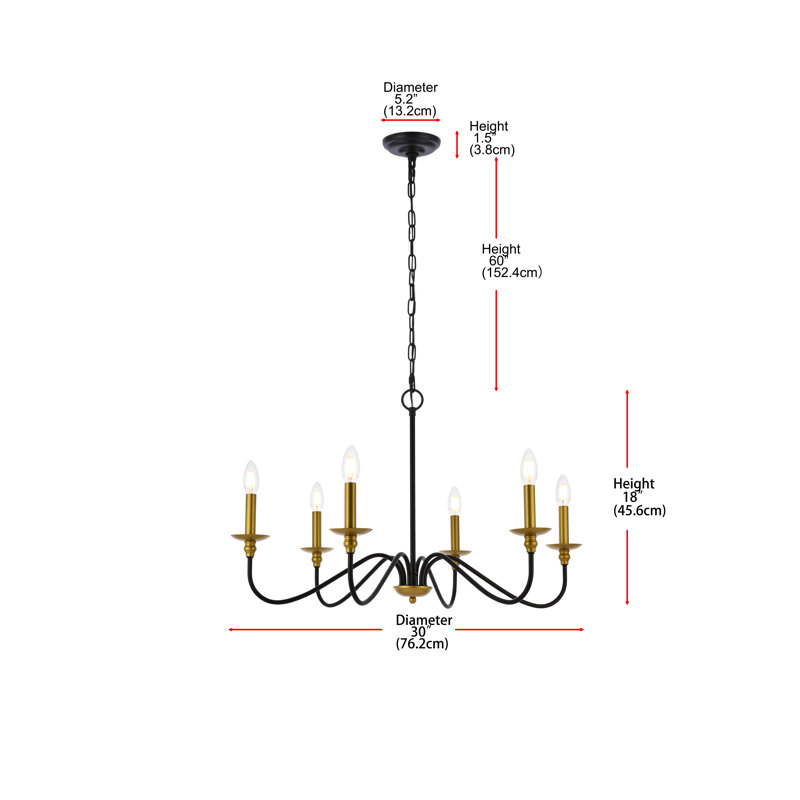 Ableton Iron 6-Light Chandelier, Noir/laiton, H 18 po x l 30 po x P 30 po