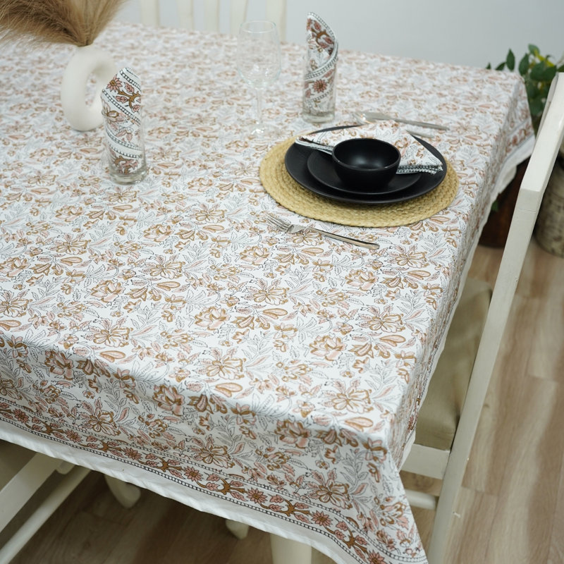 Artisan Block Printed Tablecloth for a Stylish Dining Experience, Kudrat (12 Seater), 140" L x 72" D, 1