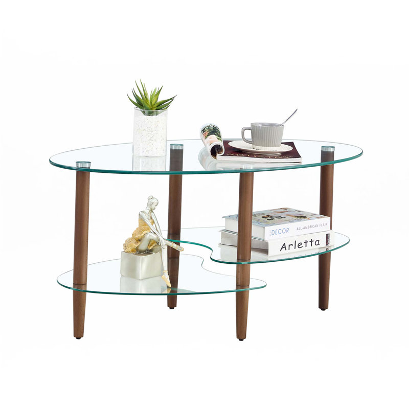 Transparent Oval Glass Coffee Table, Brown, Transparent