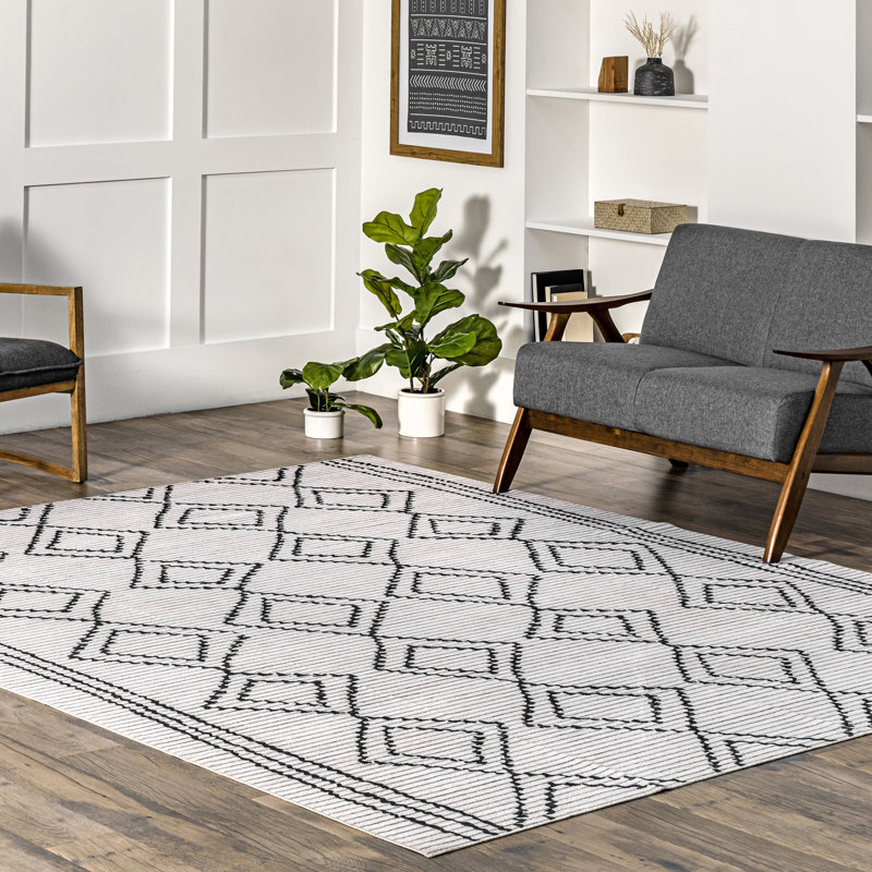 Tapis à rayures géométriques Leo SpinClean, Rectangle 4 pi x 6 pi