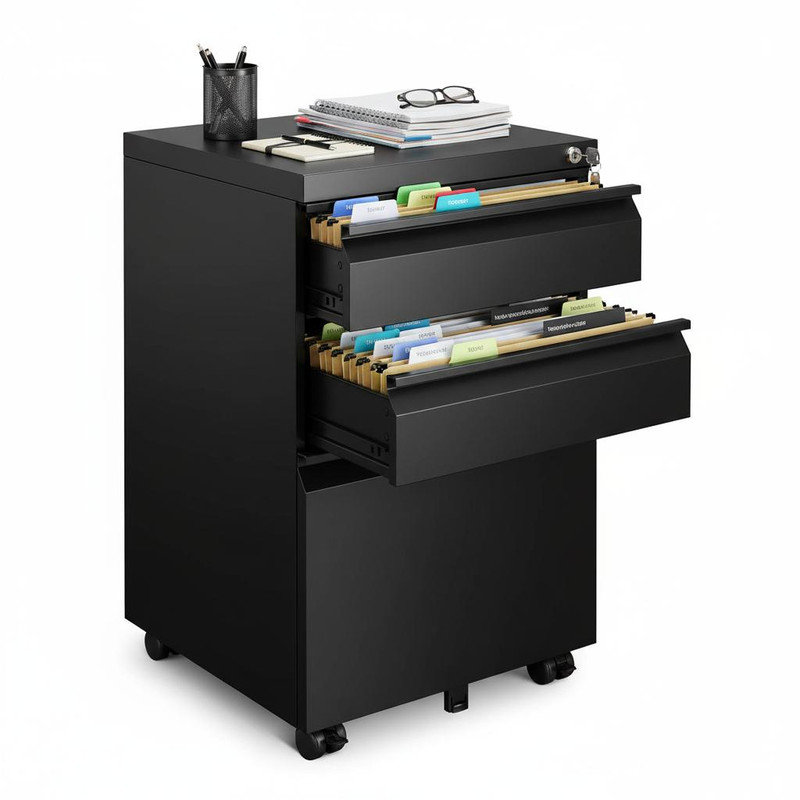 38.9cm Wide 3 -Drawer Steel File Cabinet, Black
