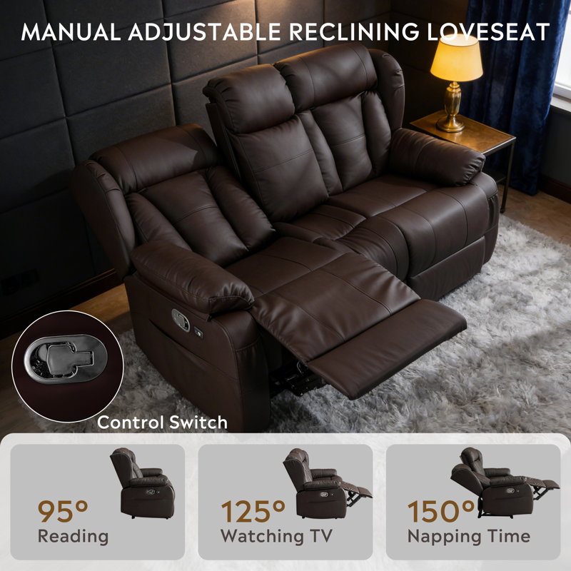 72.8" Manual Loveseat Recliner Sofa,Reclining Loveseat with Flip-Up Backrest Console,Home Theater Seating with LED Lights,USB,Outlets,Storage, Wall Hugger Recliner Couch for Living Room