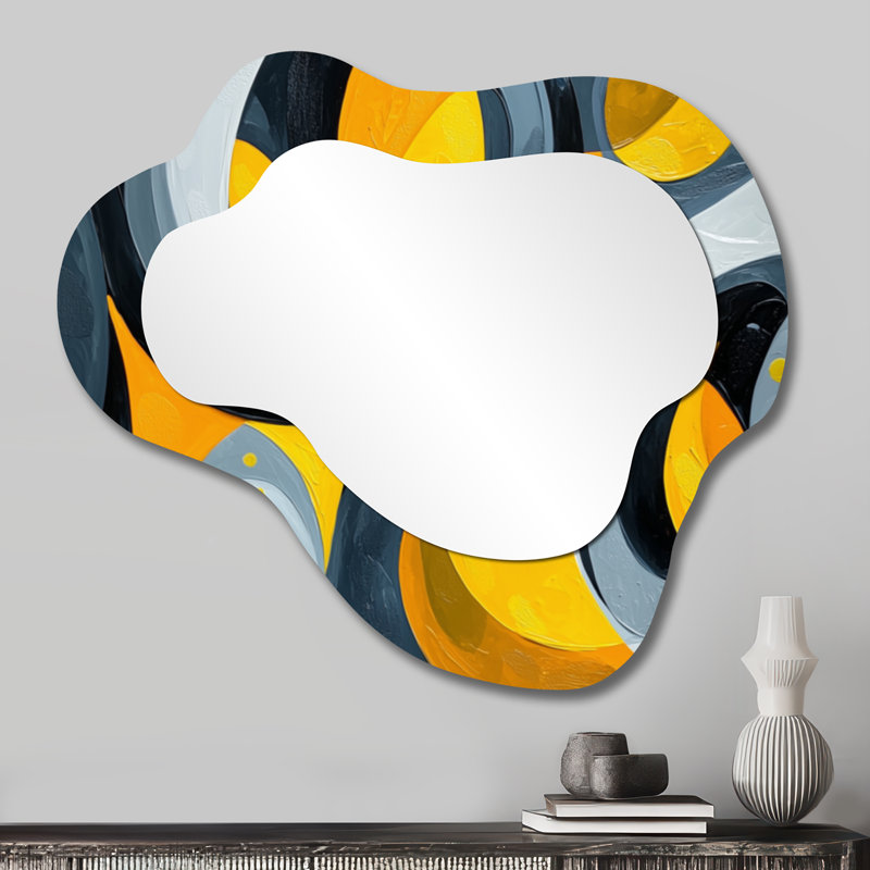 Yellow And Grey Urban Jazz Note I - Abstract Still Lifes Asymmetrical Wall Mirror, Modern Vanity Mirror, Printed on Metal