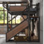 Lit mezzanine double en métal pleine grandeur avec bureau intégré et prise de courant, bande DEL, cadre de lit mezzanine en métal avec paniers de rangement perforés et en filet, escalier de rangement avec garde-robe, noir-132252527