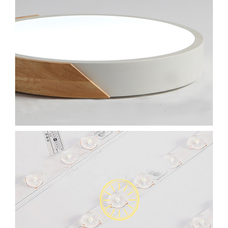 Metal and Wood LED Flush Mount Ceiling Light 6500K White, White, 6500K