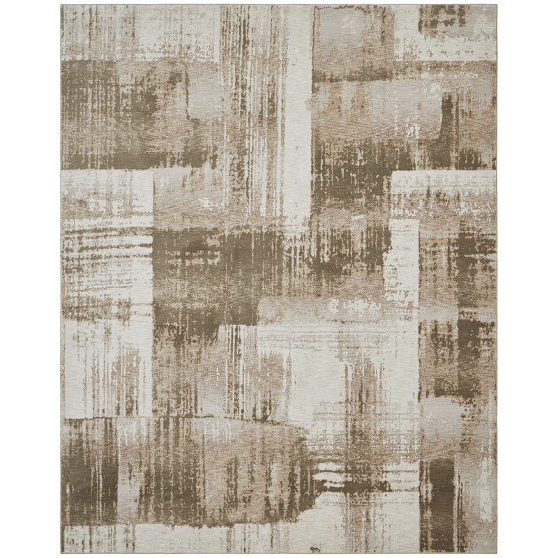 Wallburg Ivory Taupe Brushstroke Abstract Area Rug, Rectangle 7'6" x 9'6"
