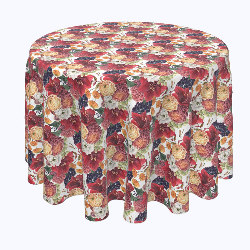 Deandres Floral Round Tablecloth, 60" x 60"