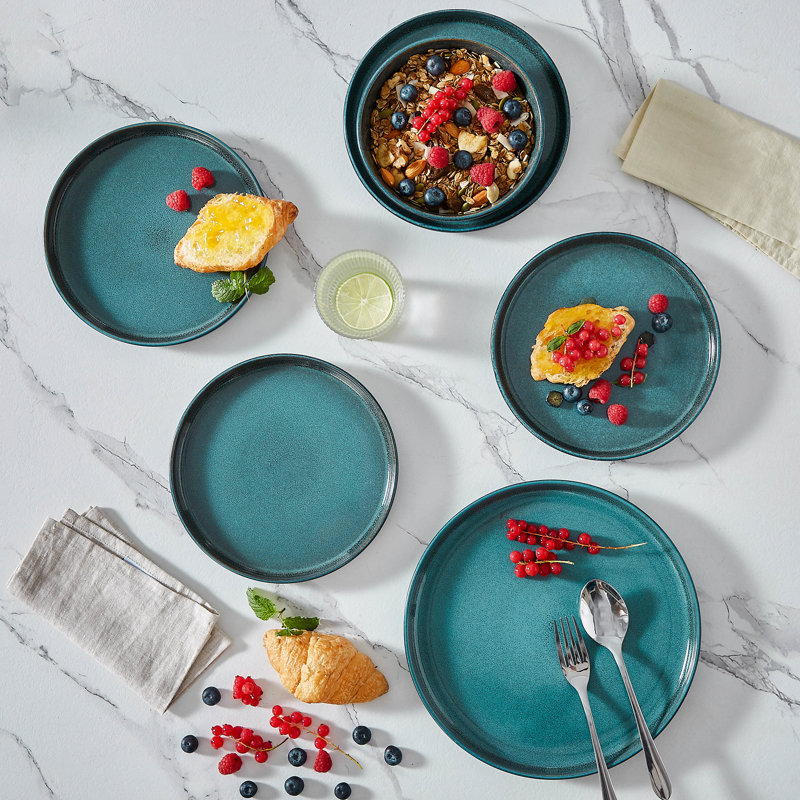 Piece Stoneware Dinnerware Set - Service for 6, Blue