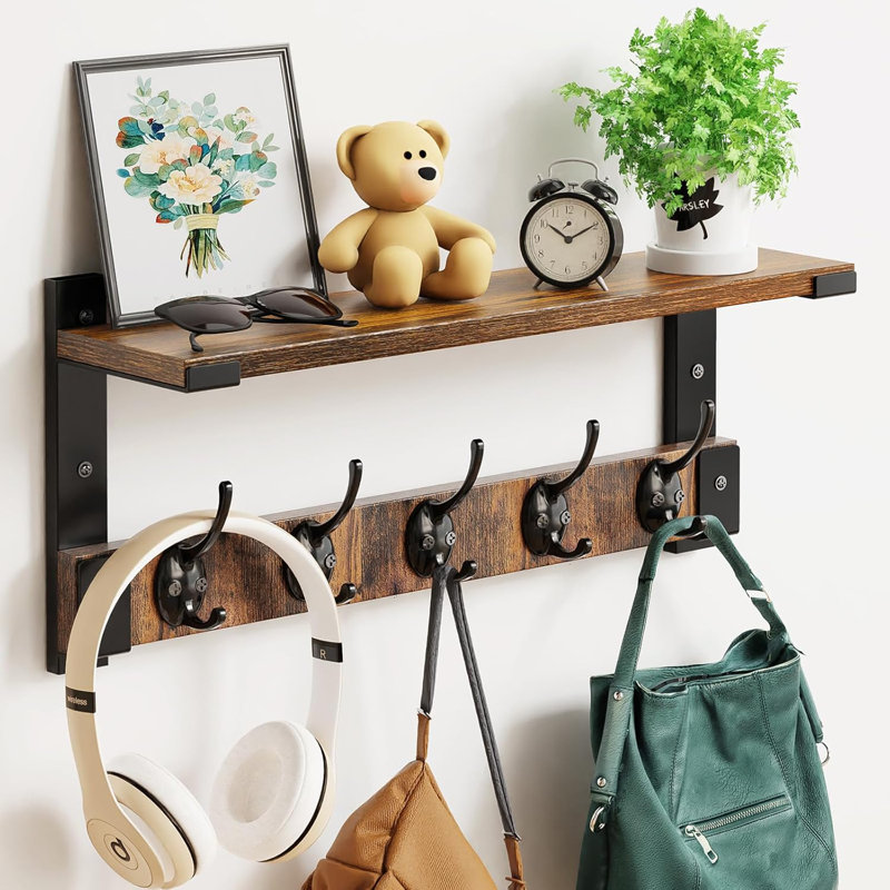 Crochets muraux avec tablette Portemanteau mural pour sac à dos Porte-clés Tablette flottante murale suspendue dans le vestibule, salon