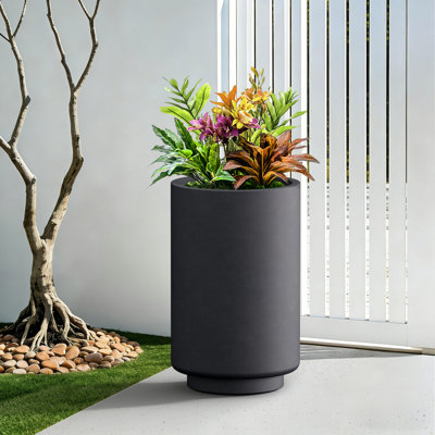 20" H Large Dark Charcoal Concrete Cylindrical Planter Pot with Drainage Hole for Indoor & Outdoor