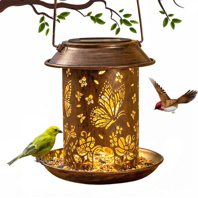 Lanternes solaires d'extérieur de ferme 10,8 "avec mangeoire d'oiseaux