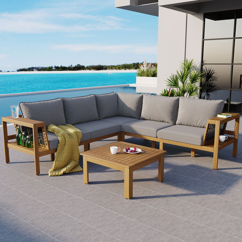 Ensemble modulaire d'extérieur 4 pièces avec table basse et table basse, Gris