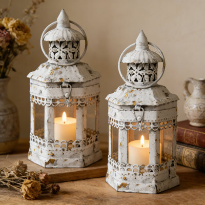 Vintage Candle Lanterns, Farmhouse Candle Holders ,Set of 2 