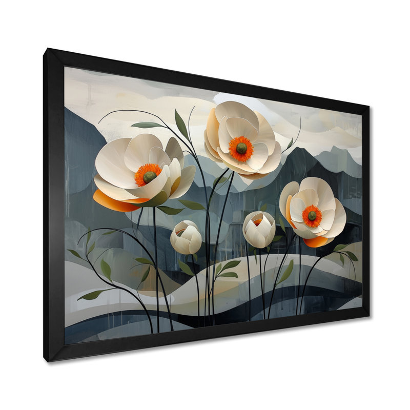 «Gean Bloom» de fleurs de renoncule III - Renoncule, art mural, H 12 po x l 20 po, Cadre simple noir