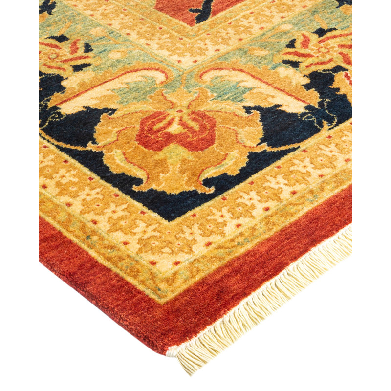 Tapis unique noué à la main orange 8 pi 2 po x 9 pi 10 po Siyar