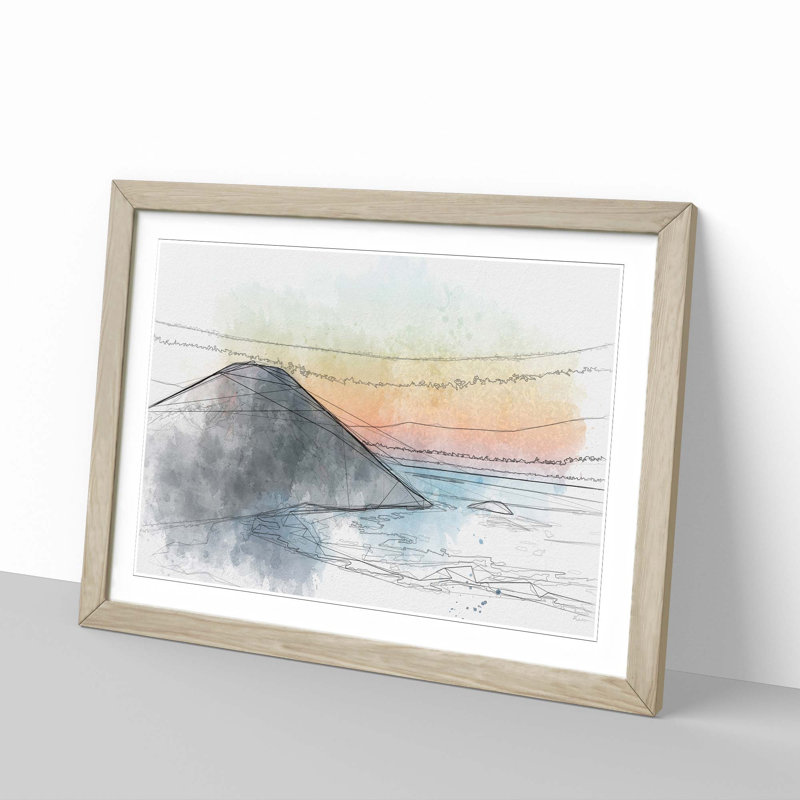 Mount Sumbing in Indonesia in Abstract - Picture Frame Drawing Print, 27cm H x 36cm W x 2cm D, Oak Framed