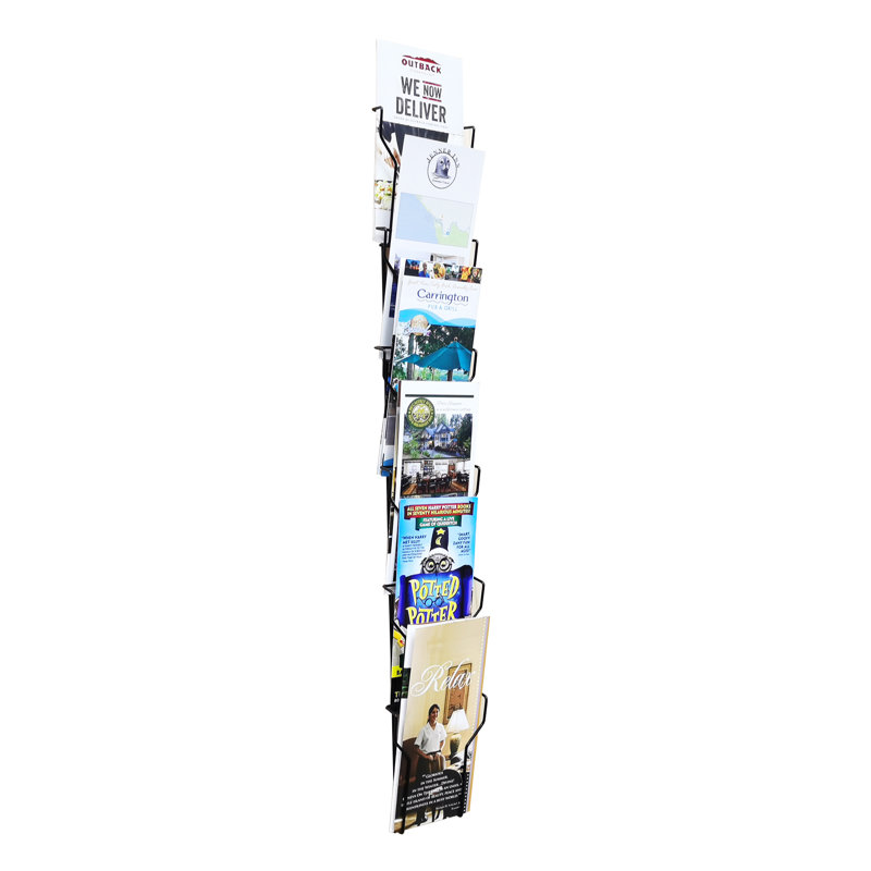 FixtureDisplays Vertical Wall Mounting 6 Pockets 4 X 6" Greeting Card Post Card Rack 4.7 X 2.2 X 30.3" With Slight Pocket Overlap 11713-4X6-BLK