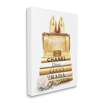 «Divine Golden Fashion Purse on Glam Designer Bookstack», art mural surdimensionné surdimensionné par Ros Ruseva