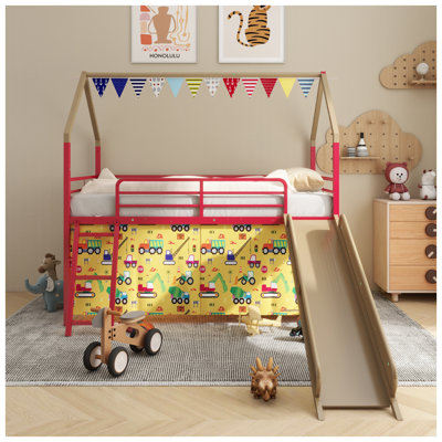 Lit mezzanine simple avec glissade et rideau Jack