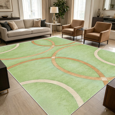 Tapis à motif géométrique à motif géométrique et à motif ovale 1PC vert sauge pour le salon, doux et confortable, convient à toutes les saisons, facile à entretenir, lavable à la machine, tapis de dessous de table convenant à la table à manger, à la chambre à coucher,