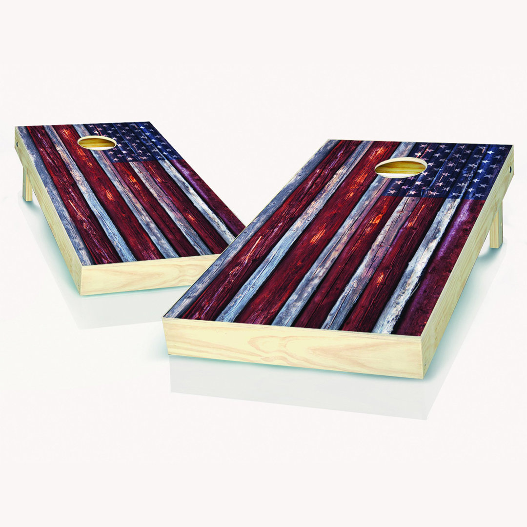 2' x 4' American Flag Solid Wood Cornhole Set with Bags AJJ Cornhole