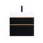 Meuble-lavabo mural noir de 24 po avec tiroirs à fermeture en douceur, poignées en bois massif bicolore, lavabo en acrylique intégré et finition matte confortable au toucher facile à nettoyer-616657621