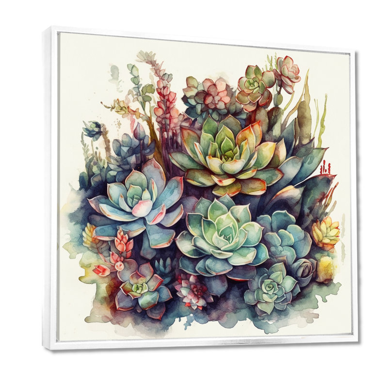 «Ryon Green Red Cactus Scenery III», reproduction sur toile, H 30 po x l 30 po, Cadre flottant blanc