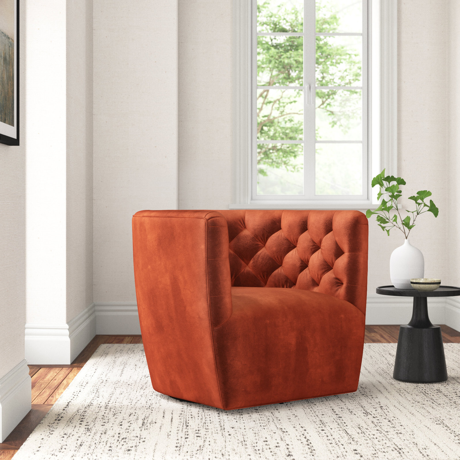 Bari Swivel Barrel Chair, Sapphire Rust Velvet