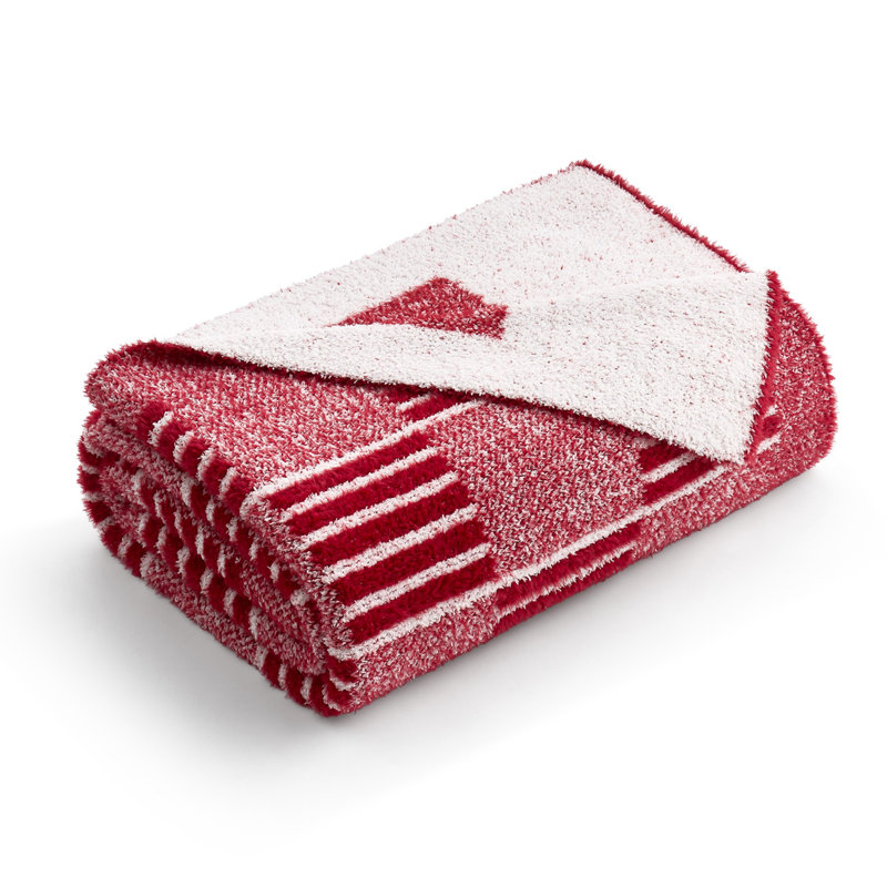 Jeté réversible rayé à carreaux, couvertures moelleuses en mélange de fausse fourrure pour canapé ou lit, L 60 po x l 50 po