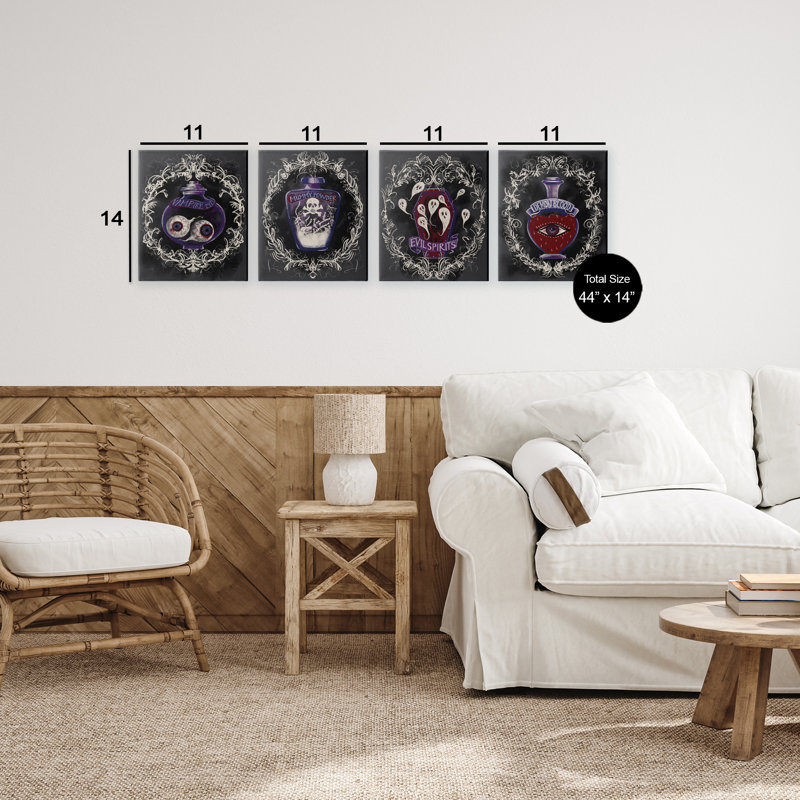 Ensemble de toiles 4 pièces Spooky, H 14 po x l 44 po