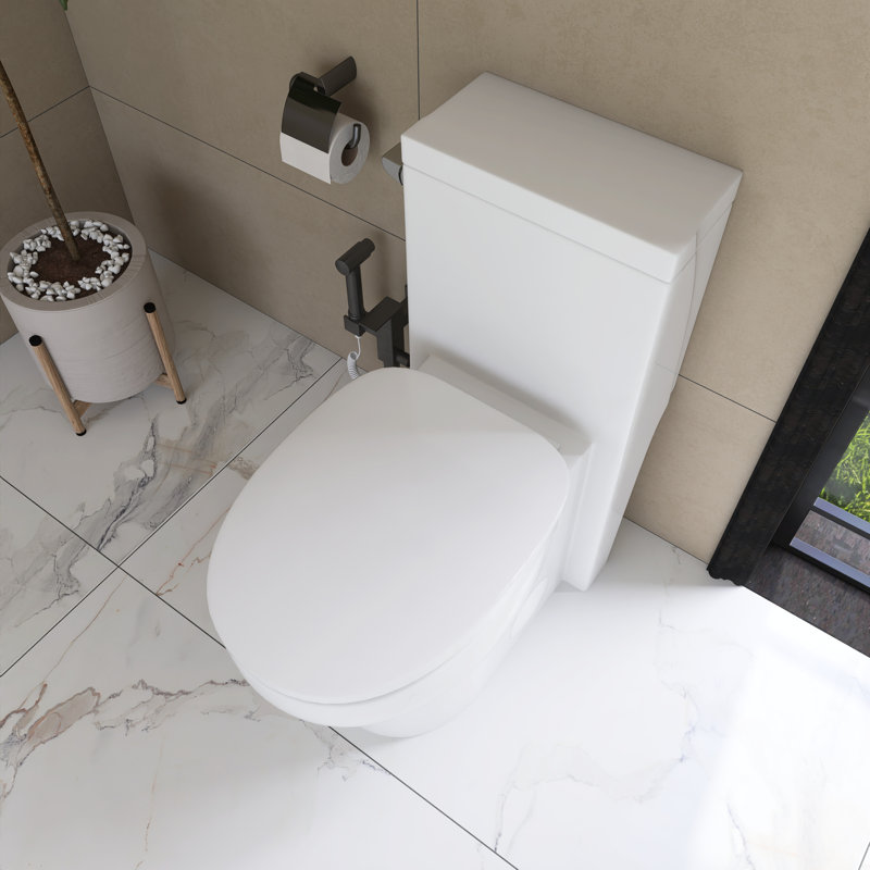 12 Inch One Piece 1.28 GPF Single Flush Elongated Toilet In White Seat Included