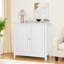 Armoire blanche de style Mid-Century moderne, autoportant, argent, salon et salle de bain à double porte, look moderne et fonctionnel