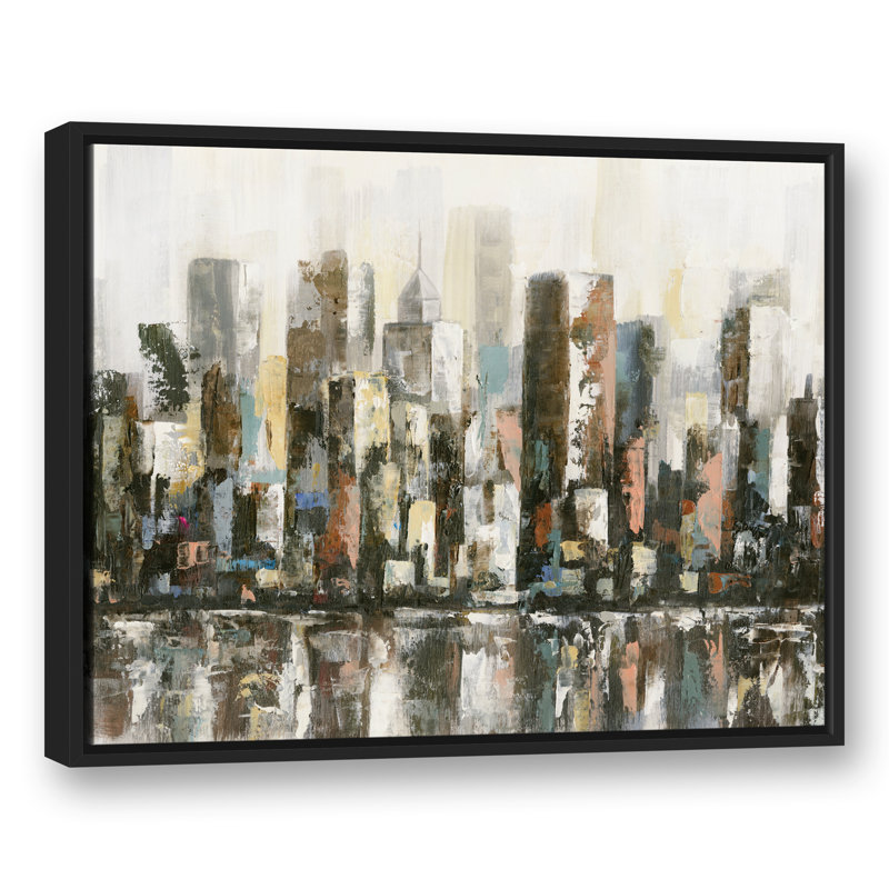 " Reflecting Cityscape ", Black Floater Frame Canvas, 25.75" H x 31.75" W x 1.75" D