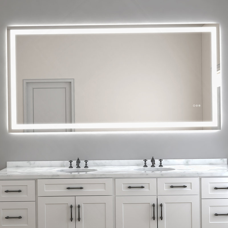 Éclairage avant et arrière à DEL argenté sans cadre et sans miroir, 55 po x 30 po