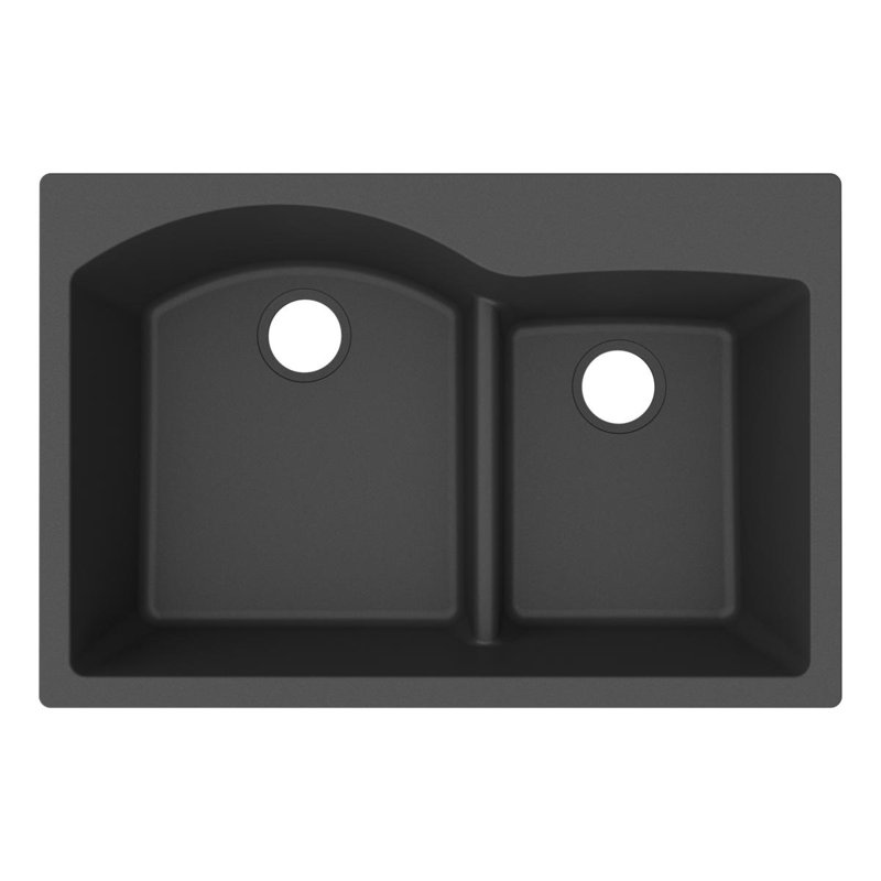 Elkay Quartz Classic 33" x 22" x 10" Double Bowl Drop-in Sink with Aqua Divide, Matte Black, Matte Black