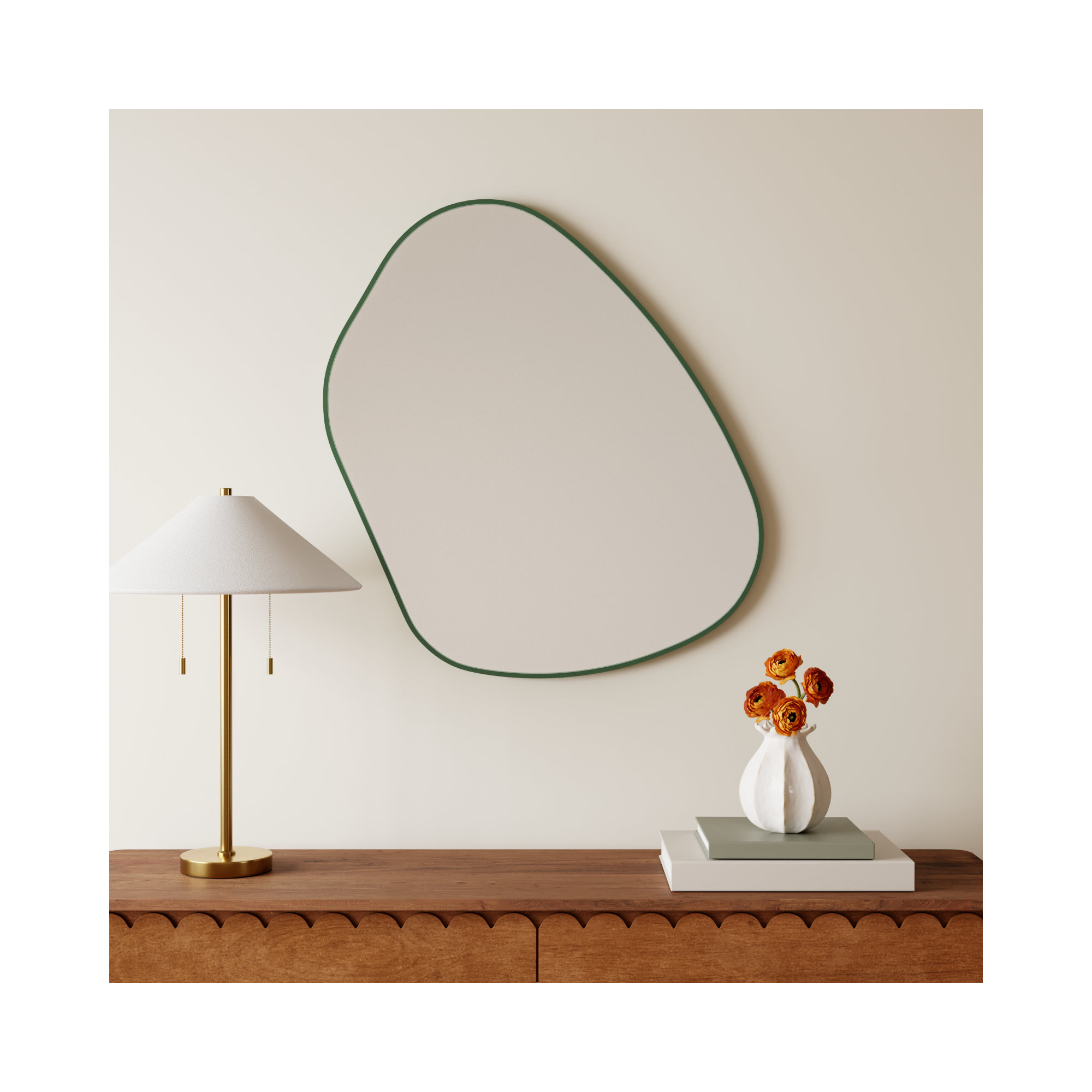 Solid Wood Asymmetrical Wall Mirror, Green