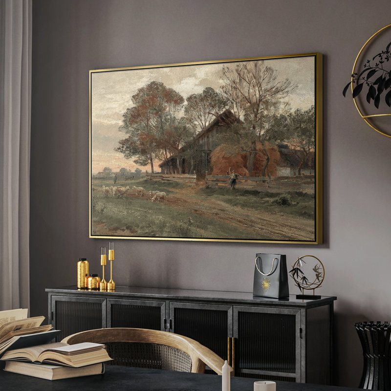 Paysage rétro - Toile tendue avec châssis DCXLIV, H 17 po x l 25 po, Or