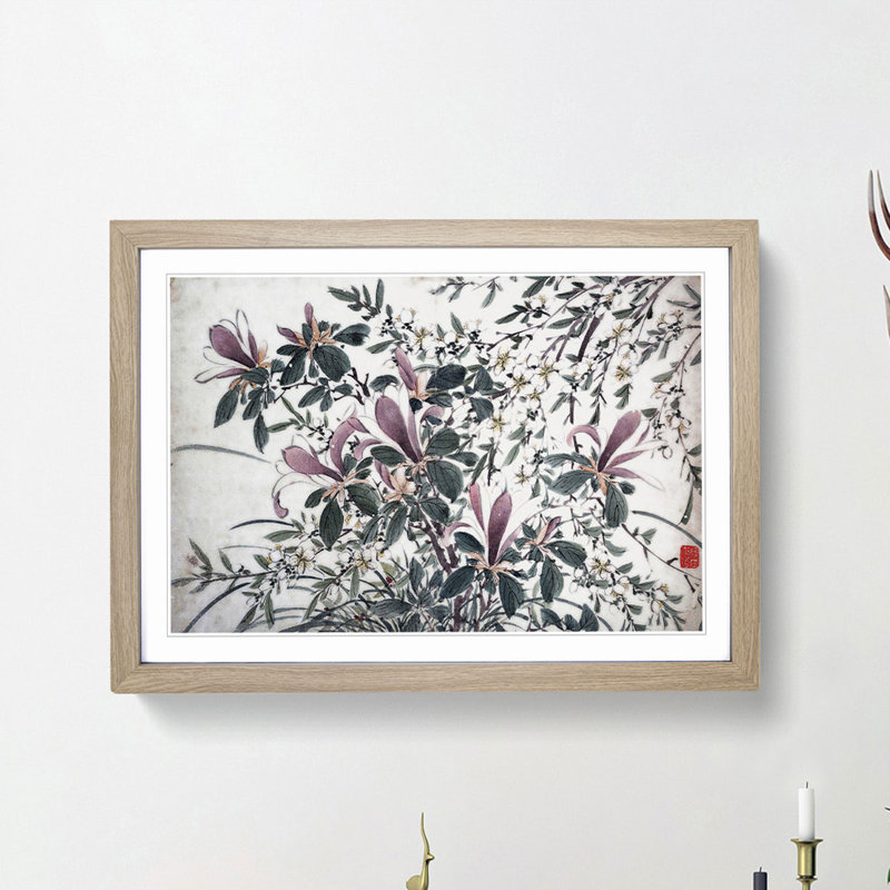 Garden Flowers Vol.11 by Chen Daofu - Picture Frame Painting Print, Oak Framed, 48cm H x 65cm W x 2cm D