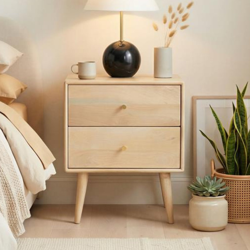 35cm W Solid Wood Bedside Table