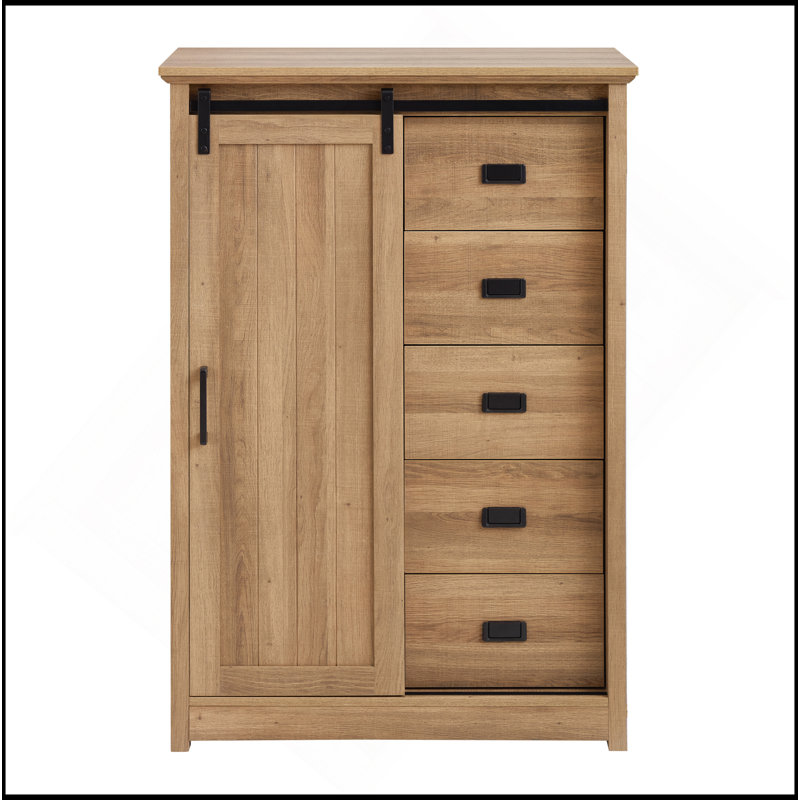 Versatile Farmhouse Dresser With Sliding Door And Ample Storage, Oak