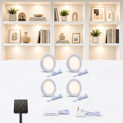 Paquet de 4 lumières rondes à DEL de 6 mm V4light, gradateur tactile, température de couleur réglable de 2700 K à 6500 K pour la cuisine et le placard