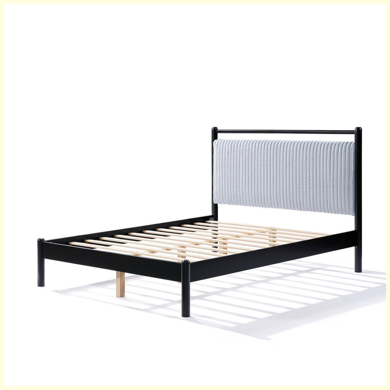 Structure de lit moderne en bois avec tête de lit moelleuse, Grand