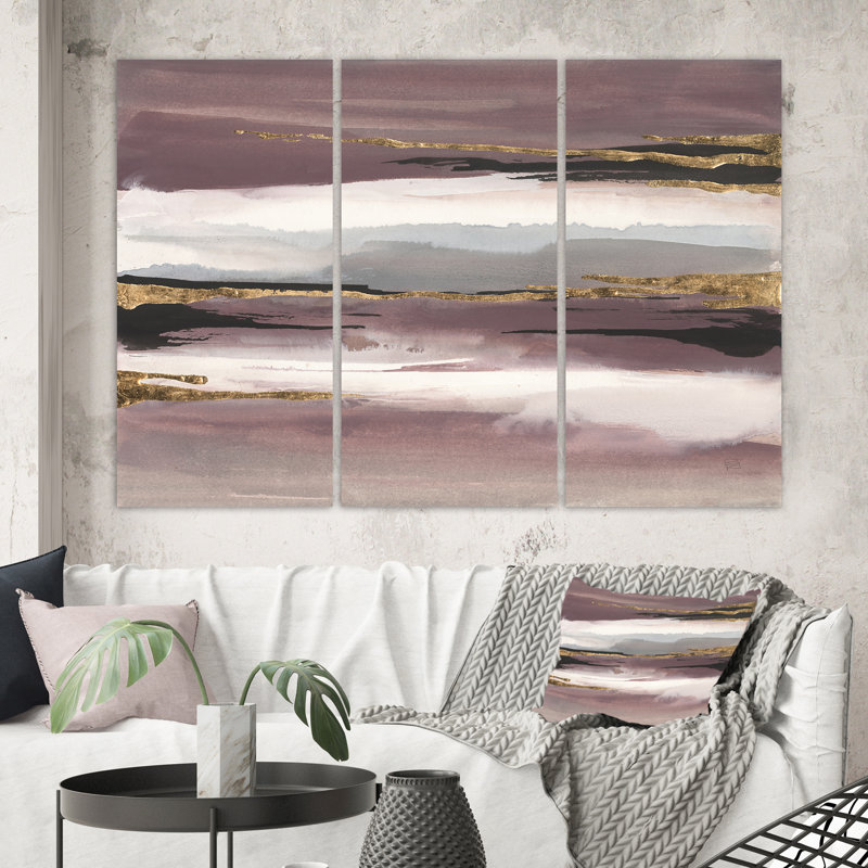 Mauve Glam Storm I - 3 pièces, reproduction d'art sur toile tendue, H 40 po x l 60 po x P 1 po
