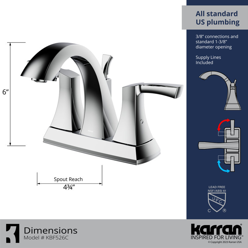 Robinet pour salle de bain à 2 poignées avec ensemble de bonde centrales, Chrome