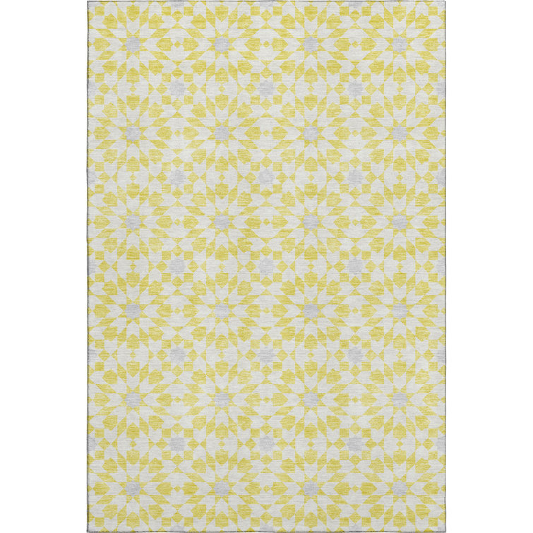 Premium Machine Washable Tweedy Yellow Rug