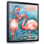 Flamants roses dans l'eau bleue I - reproduction encadrée sur toile-59640958-59640969