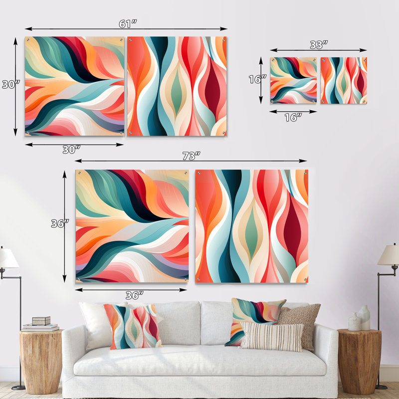 Zen moderne - formes abstraites en acrylique, ensemble d'art sur verre, ensemble de 2, H 16 po x l 33 po