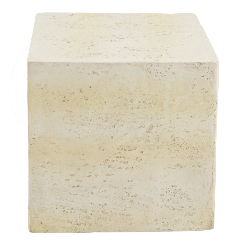Faux Travertine Cube MGO Side Table Light Tan