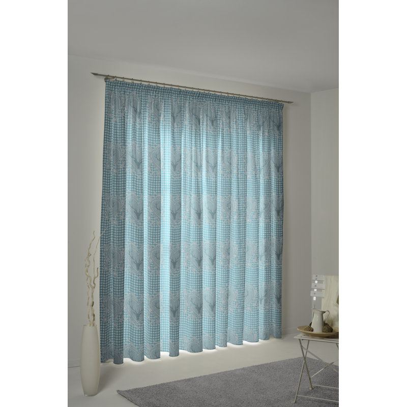 Devos Pencil Pleat Single Curtain, Opaque, 132cm Width x 145cm Drop, Blue/Grey