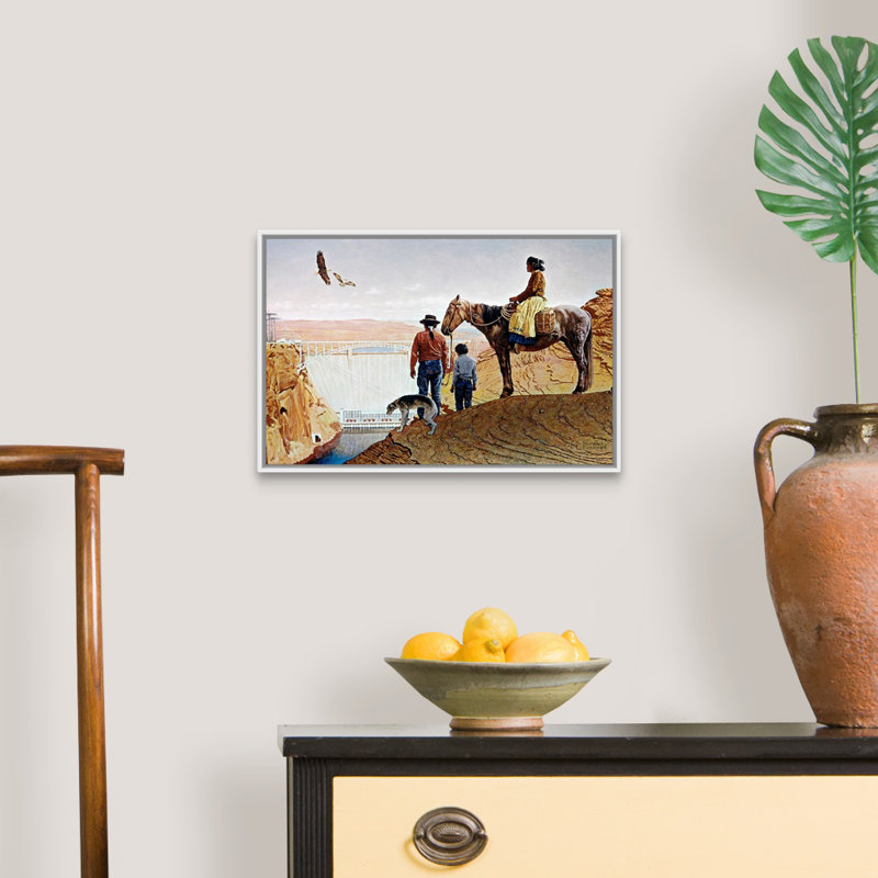 Art mural sur toile Norman Rockwell Glen Canyon Dam, Cadre flottant blanc, H 14 po x l 20 po x P 1,75 po